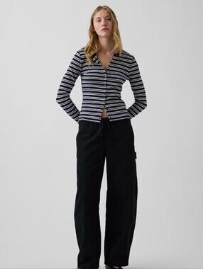 Baggy Barrell Parachute Utility GAP Black Cargo Pants with Drawcord Hems